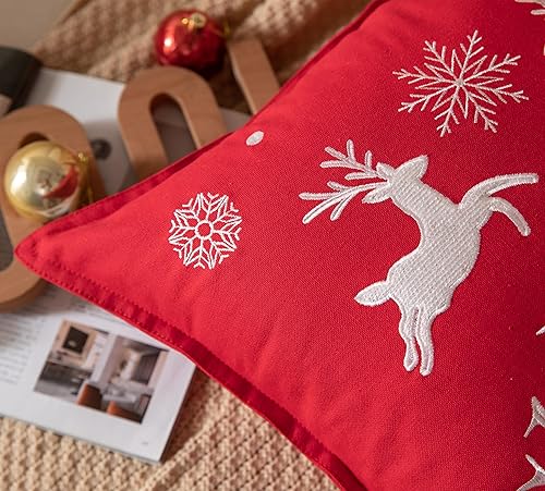 Miniatura 4 de Juego de 2 fundas de almohada navideñas de 18 x 18 pulgadas, juego de 2 fundas de almohada bordadas para decoraciones navideñas, decoración moderna