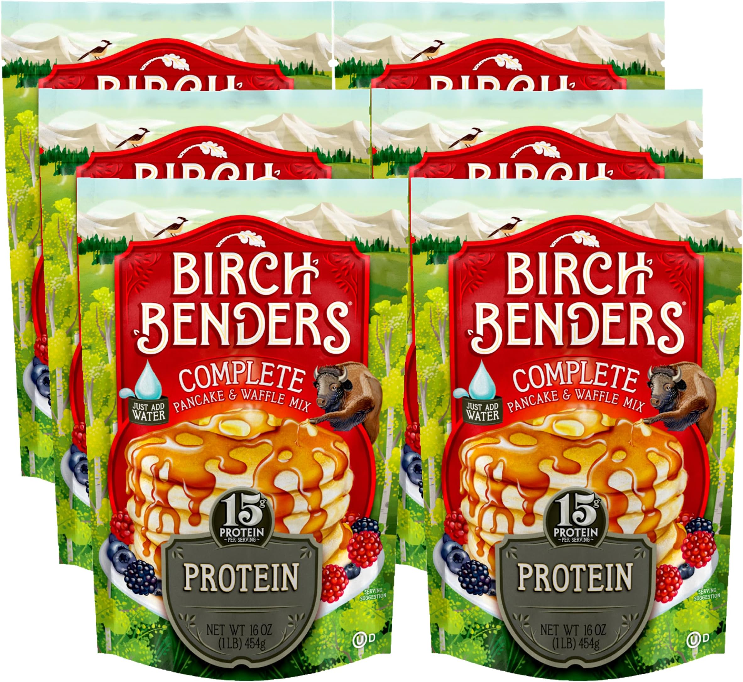 Performance Protein Pancake and Waffle Mix with Whey Protein by Birch Benders, 15 Grams Protein Per Serving, 1 Pound (Pack of 6)