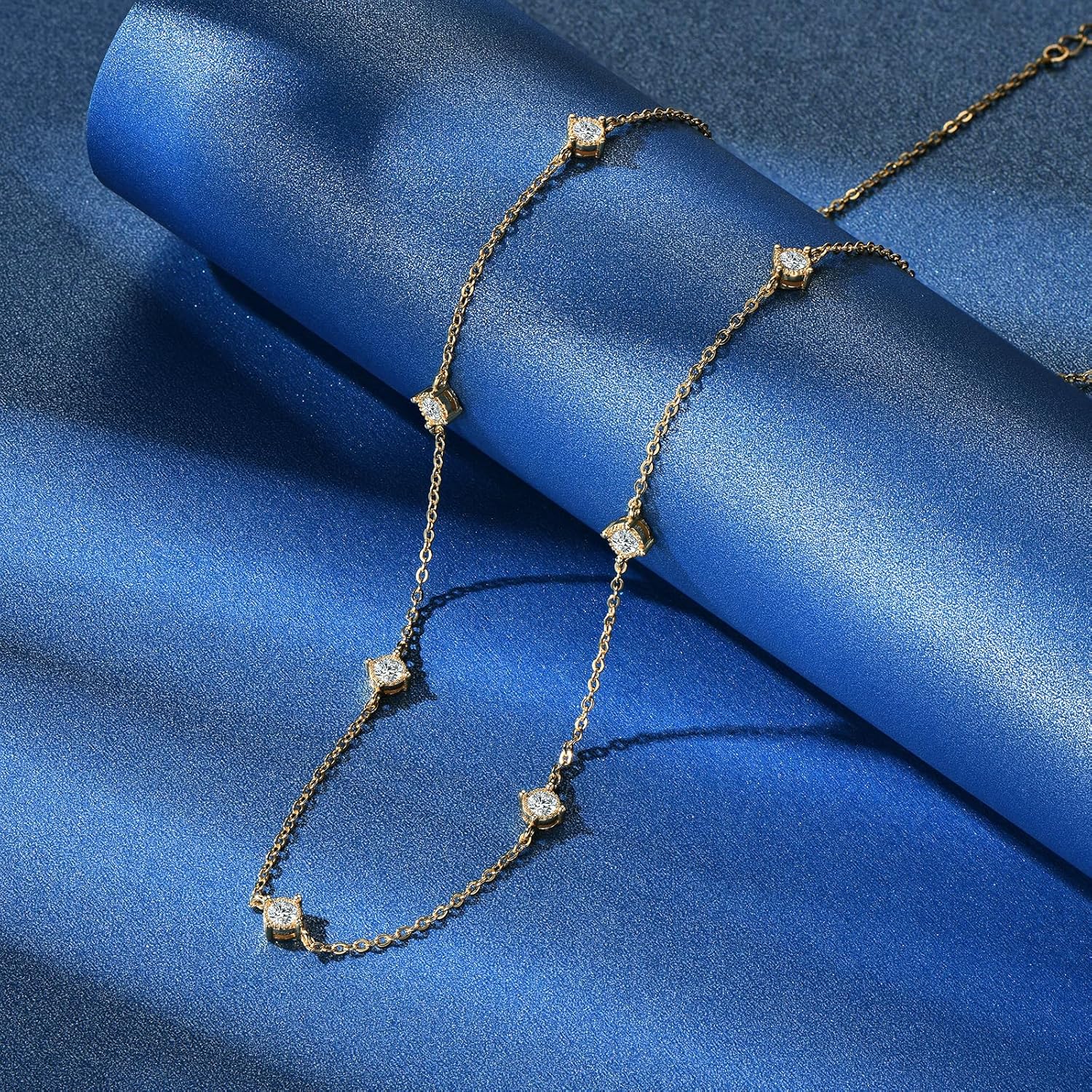 Moissanite Necklace for Women, 925 Sterling Silver Station Choker Necklaces D Color VVS1 Clarity Lab Created Imitation-diamond Dainty Simple Jewelry with Certificate of Authenticity - Image 3