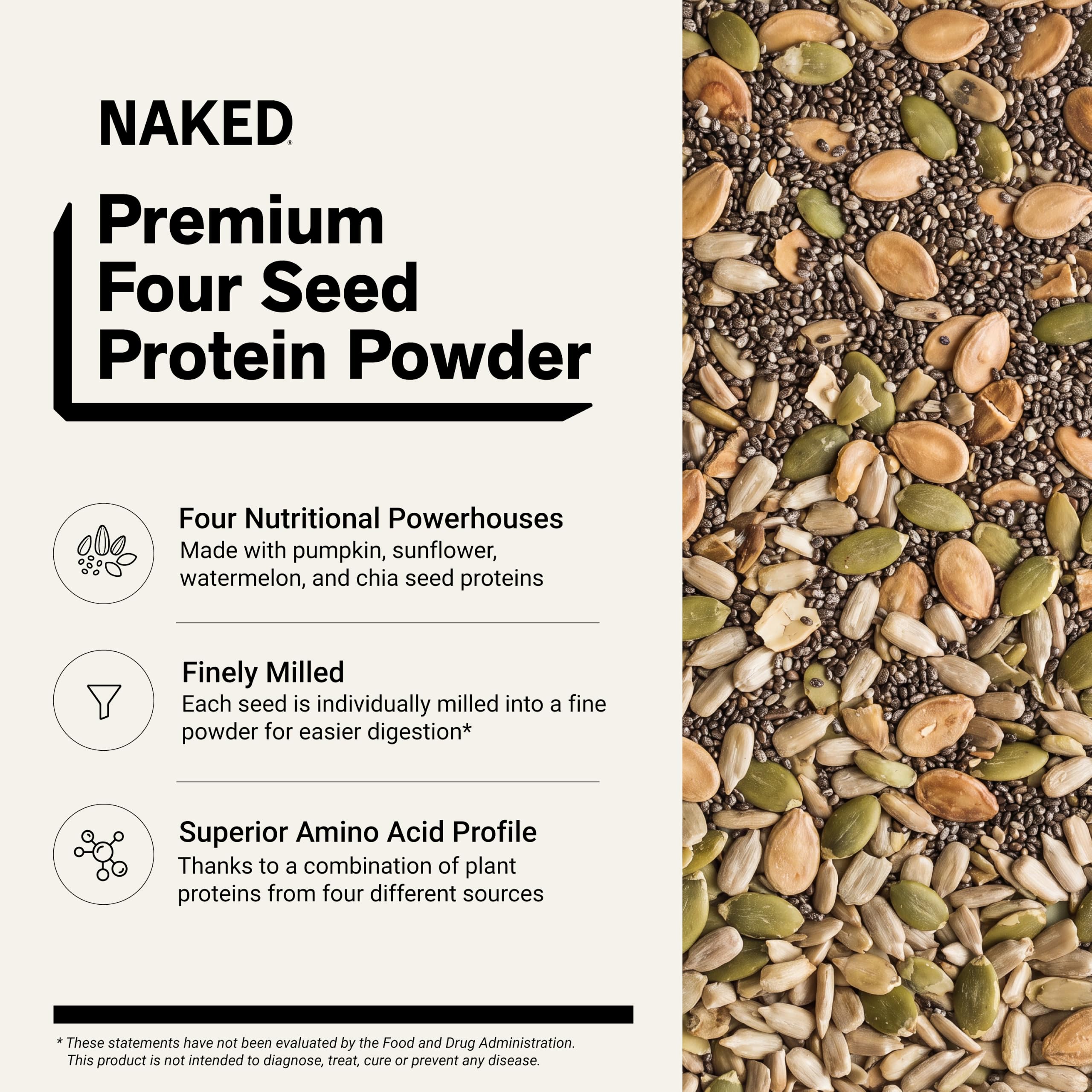 Naked Seed - 4 Seed Protein Powder, Only 4 Ingredients - Chia, Watermelon, Sunflower and Pumpkin Seed - Gluten-Free, Soy Free, Vegan, No Gmos, No Artificial Sweeteners - 15 Servings — Amazon image 2