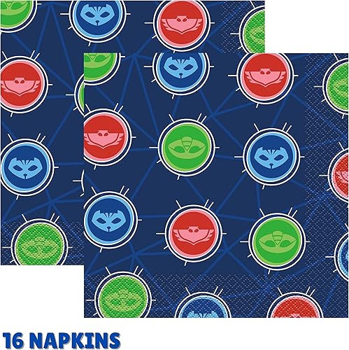 Miniatura 6 de PJ Masks Suministros de fiesta de cumpleaños y máscaras de pijama decoraciones de cumpleaños para 16 invitados  Juego de suministros de fiesta de
