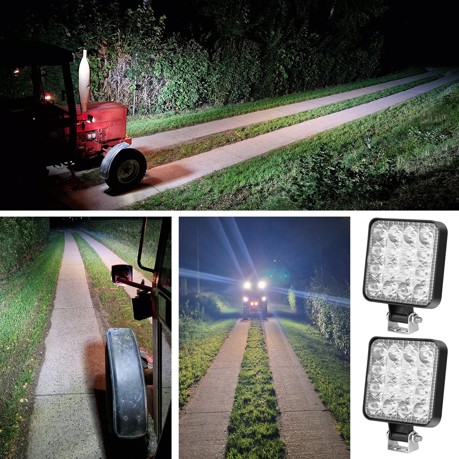 Sporgo 6 pezzi di fari da lavoro LED: fari LED quadrati 12V 48W, fari supplementari fuoristrada e retromarcia IP67 impermeabili per escavatori, trattori, cingolati, ATV, camion fuoristrada, luce