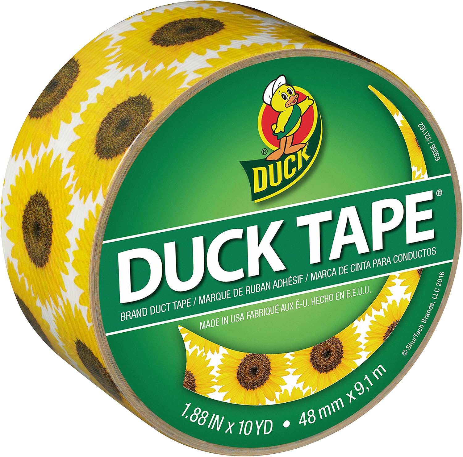 Duck Brand 284576 Printed Duct Tape Single Roll, 1.88 Inches x 10 Yards, Sunflower