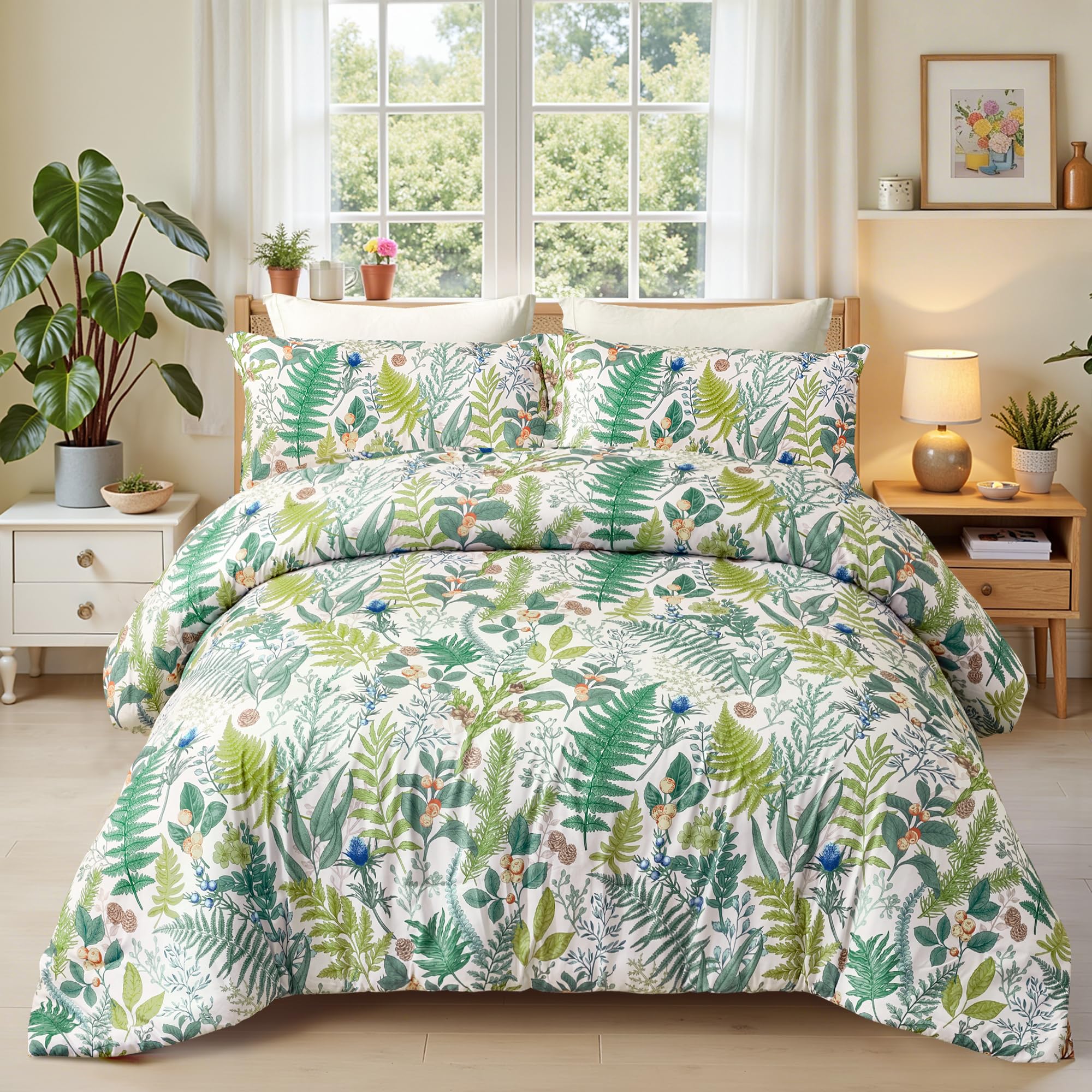 Photo 1 of ***FACTORY SEALED ***
keensoft King Comforter Set - 3 Pieces Botanical Bedding Comforter Set, 1 Soft White Green Plant Flowers Comforter (104"x90") and 2 Pillow Shams(20"x36") Ultra-Soft Comfort Suitable for All Seasons