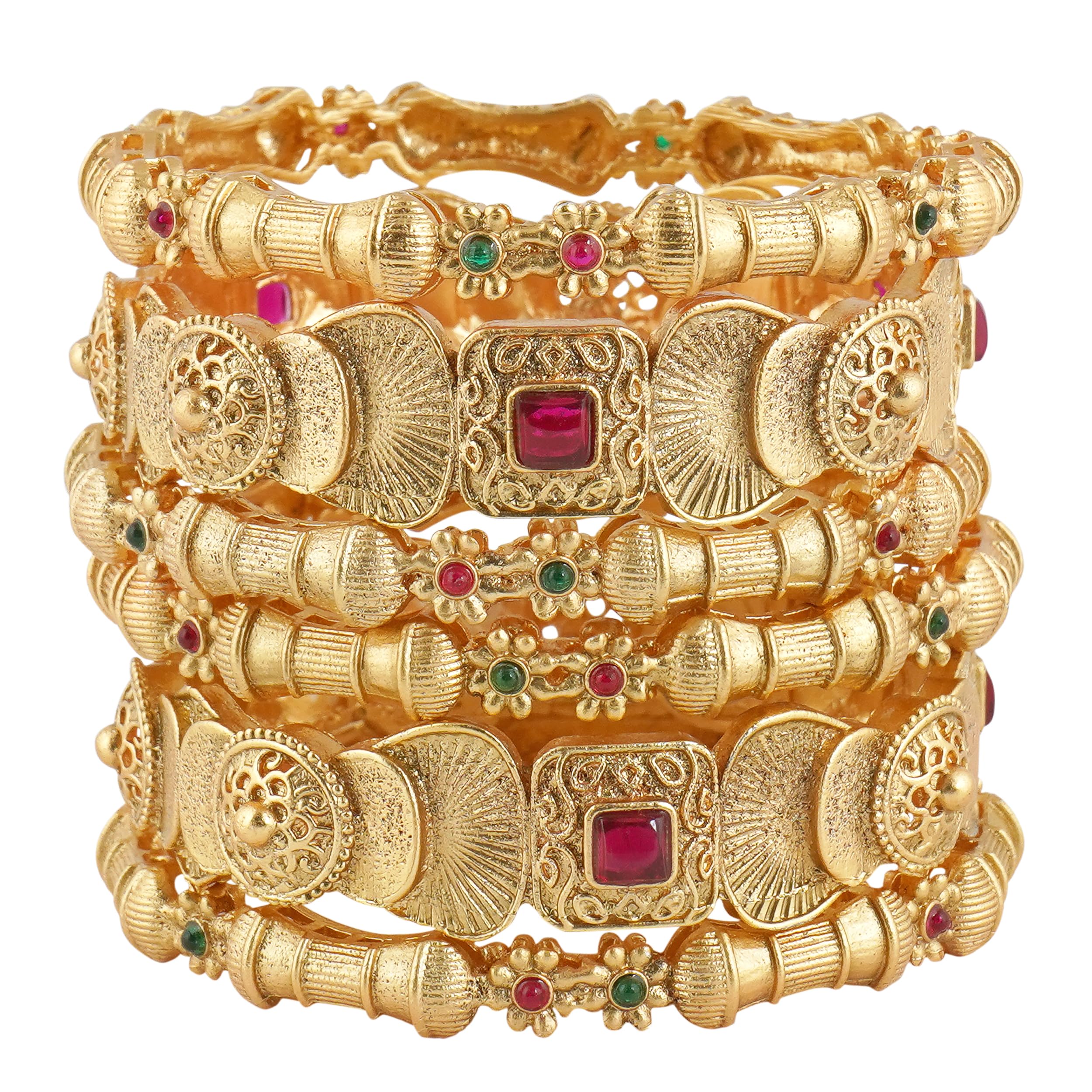 Mansiyaorange Set Of Six Red Green Kempu Stone Rajwadi Matte Gold Plated Bangles/Bangdi/Chudi for Women(2. 8) (B0CD646C87) Amazon Price History, Amazon Price Tracker