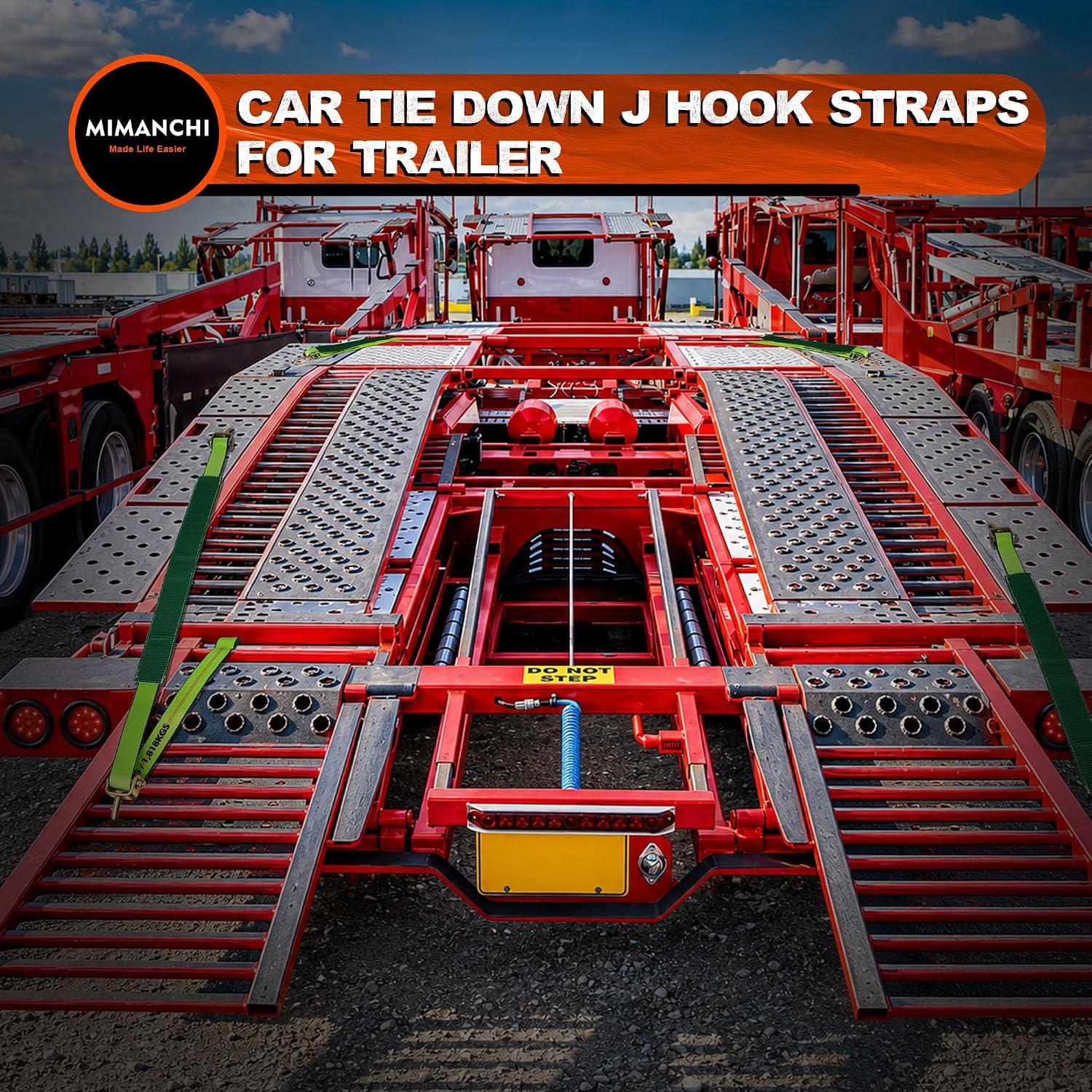 2" x 15' Replacement Tire Tie Down Straps,10 Pack,No Ratchet | Car Hauler Straps,Swivel J Hook Wheel Straps for Trailers,Rubber Tread Sleeve for Car Carrier Trailer,Truck