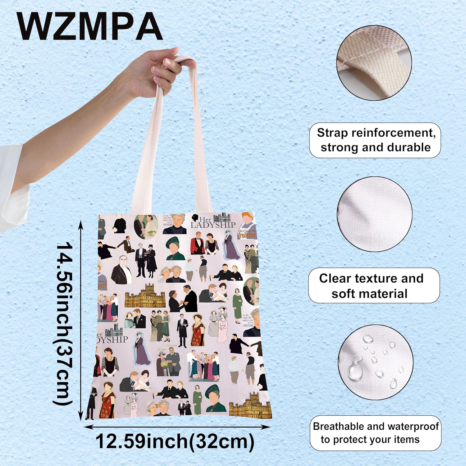 WZMPA Violet Grantham Tote Bag Robert Fans Gift Cora & Edith ＆ Mary Canvas Handbag Violet Grantham Merchandise - Image 2