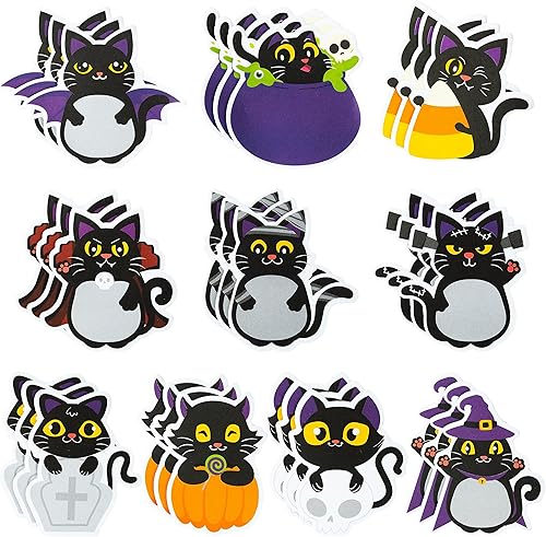Paquete de 30 notas adhesivas de gato negro de Halloween, personajes extraños, bloc de notas adhesivas de gatos lindos, notas autoadhesivas para