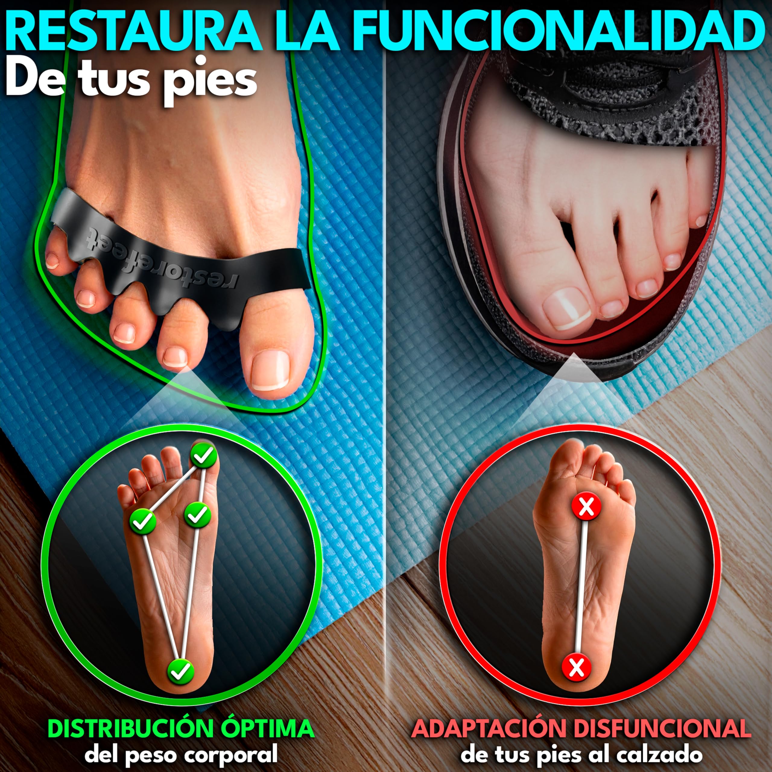 Kit Barefoot 5 en 1 – Separadores de Dedos, Bandas Elásticas y Pelota Miofascial para restaurar la fuerza, movilidad y funcionalidad natural de tus pies. Alivia juanetes y dedos torcidos