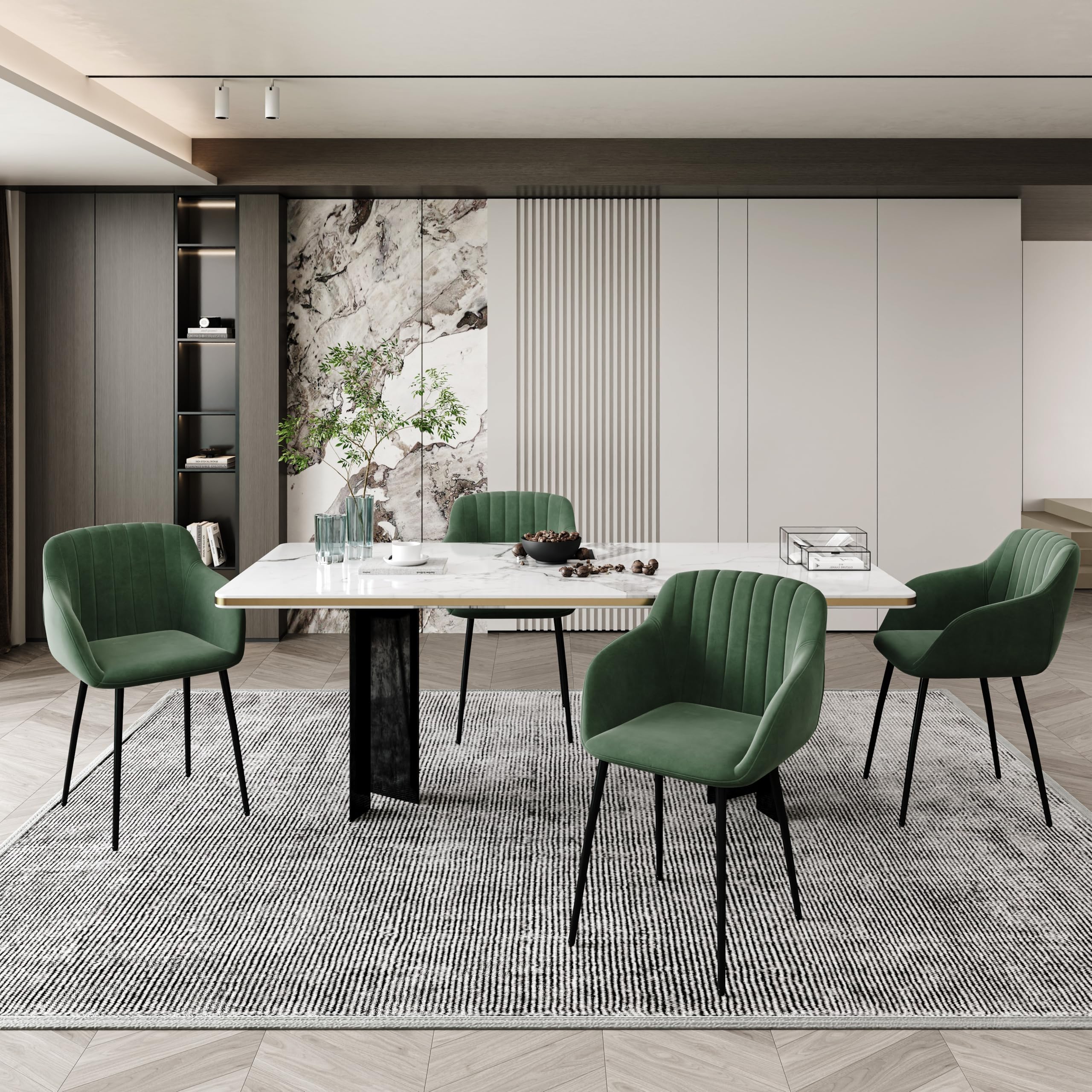 Goeurvant Set di 6 Sedie Imbottita Sala da Pranzo con Braccioli Sedie da Cucina in Velluto con Gambe in Metallo, Verde