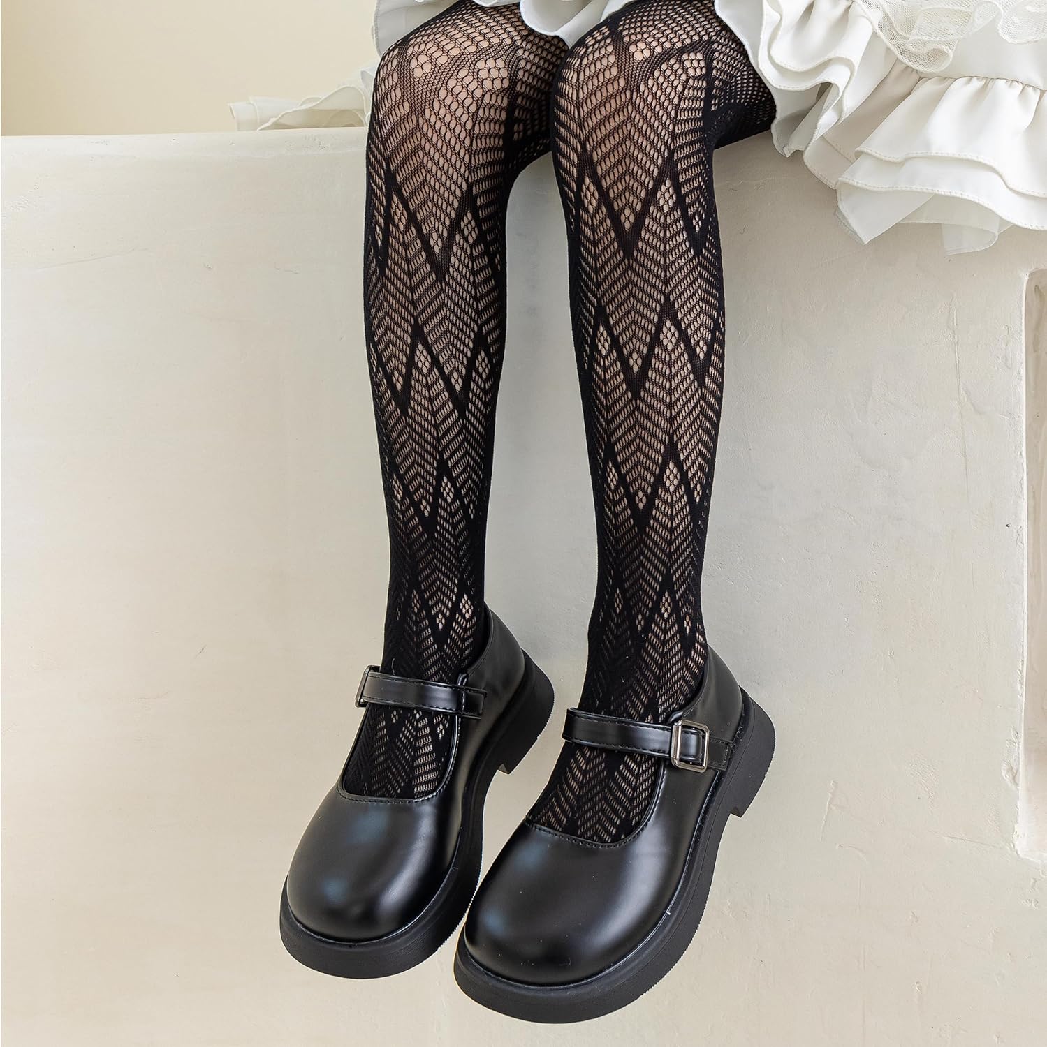 LOLANTA Girls Lace Tights Kids Sheer Patterned Fishnet Stockings 2 Pack Hollow Dance Pantyhose - Image 2