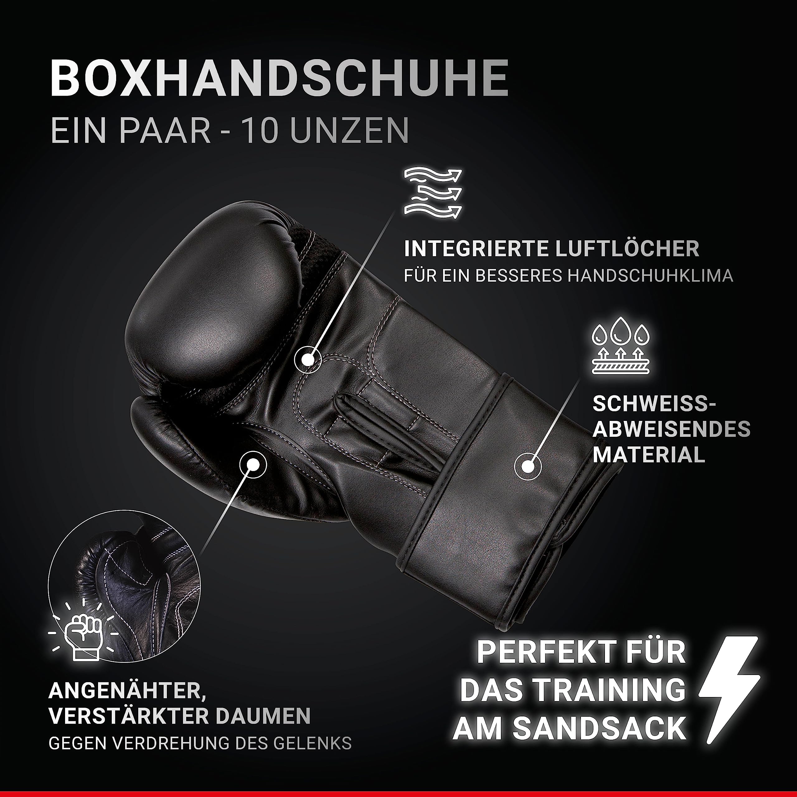 Hammer Box Set Sparring – Boxsack gefüllt 80 cm mit nummerierten Trefferflächen + Boxhandschuhe 10 oz – Inkl. Drehwirbel für sichere Aufhängung