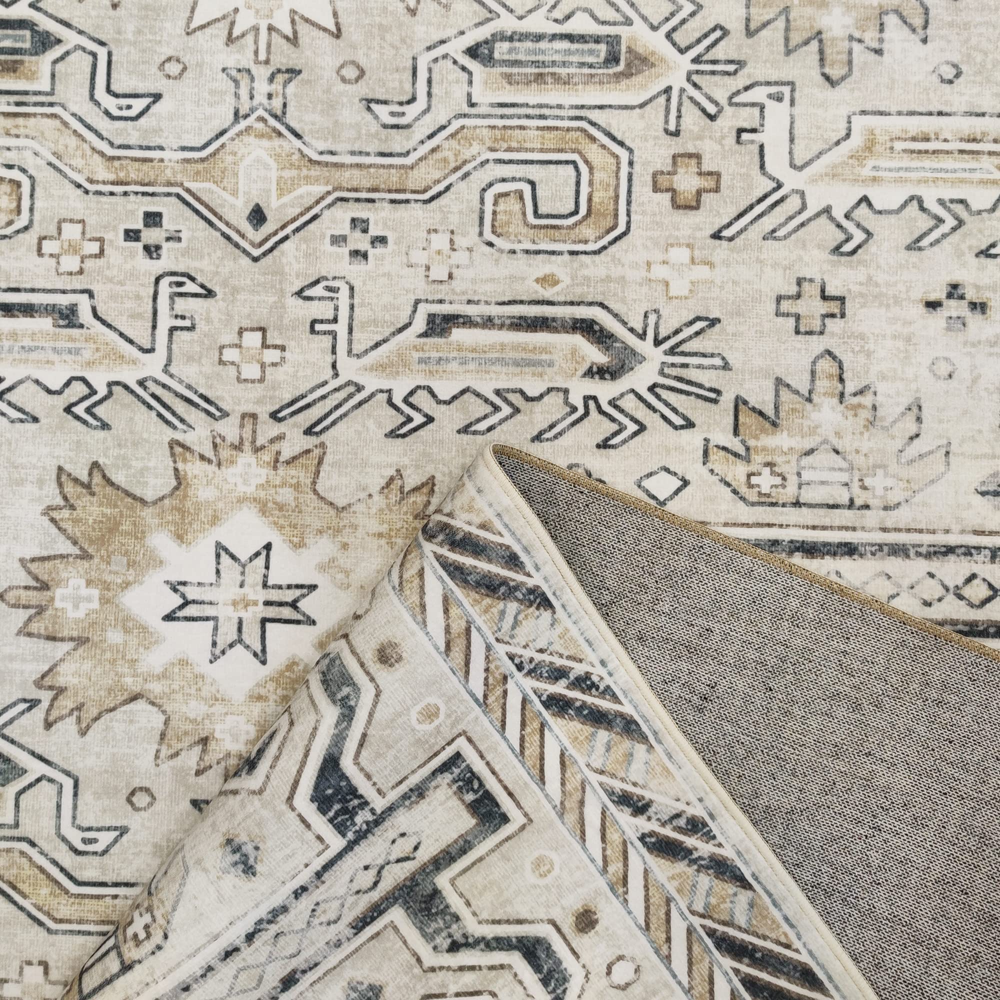 TESSO LIVING Tapis Vintage Oriental - Doux - Lavable en Machine - Antidérapant - Fibre Polyester Premium - Crème - 160cm x 230cm