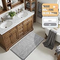 Vista 6 de Yimobra Alfombra de baño larga antideslizante, lavable, suave y absorbente, alfombra de baño de microfibra de doble tono con respaldo de goma