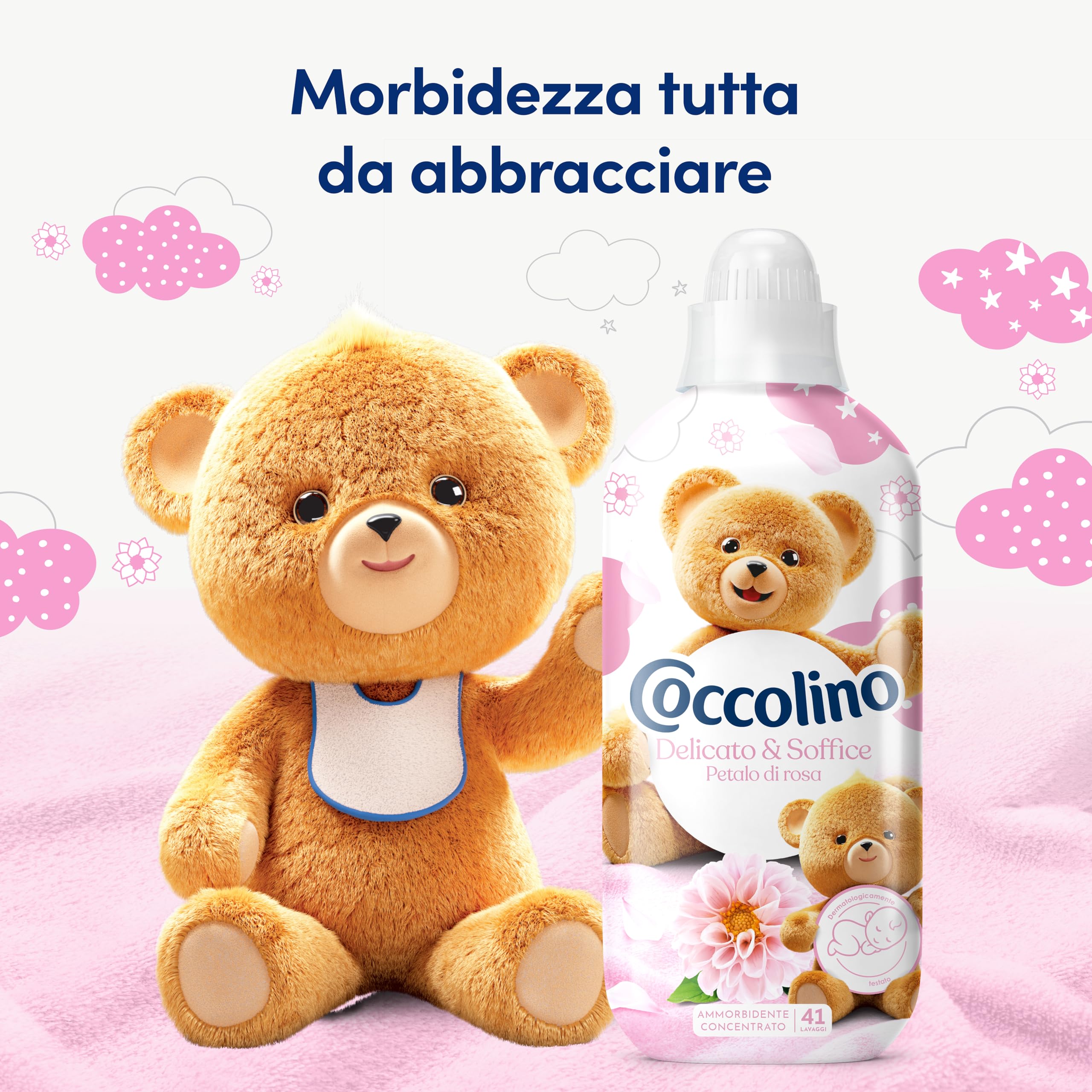 Coccolino Ammorbidente Concentrato Delicato e Soffice Petalo di Rosa, Ammorbidente Lavatrice Dermatologicamente Testato, Morbidezza Naturale, Freschezza Lunga, 41 Lavaggi, 8 x 952 ml
