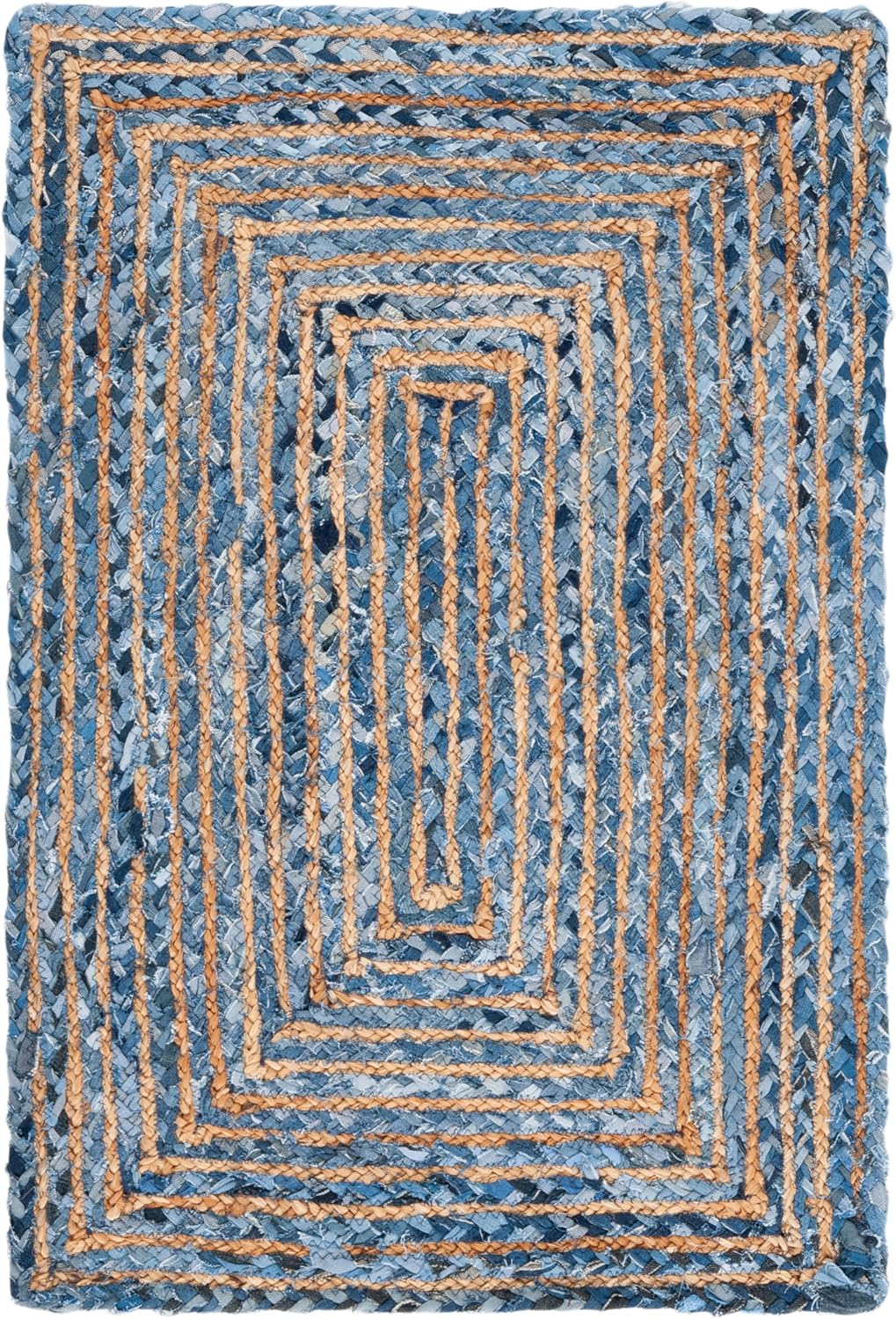 SAFAVIEH Area Rug 2x3 - Cape Cod Collection - Blue & Natural Brown, Handmade Jute & Cotton, Woven Braided Design (CAP202M)