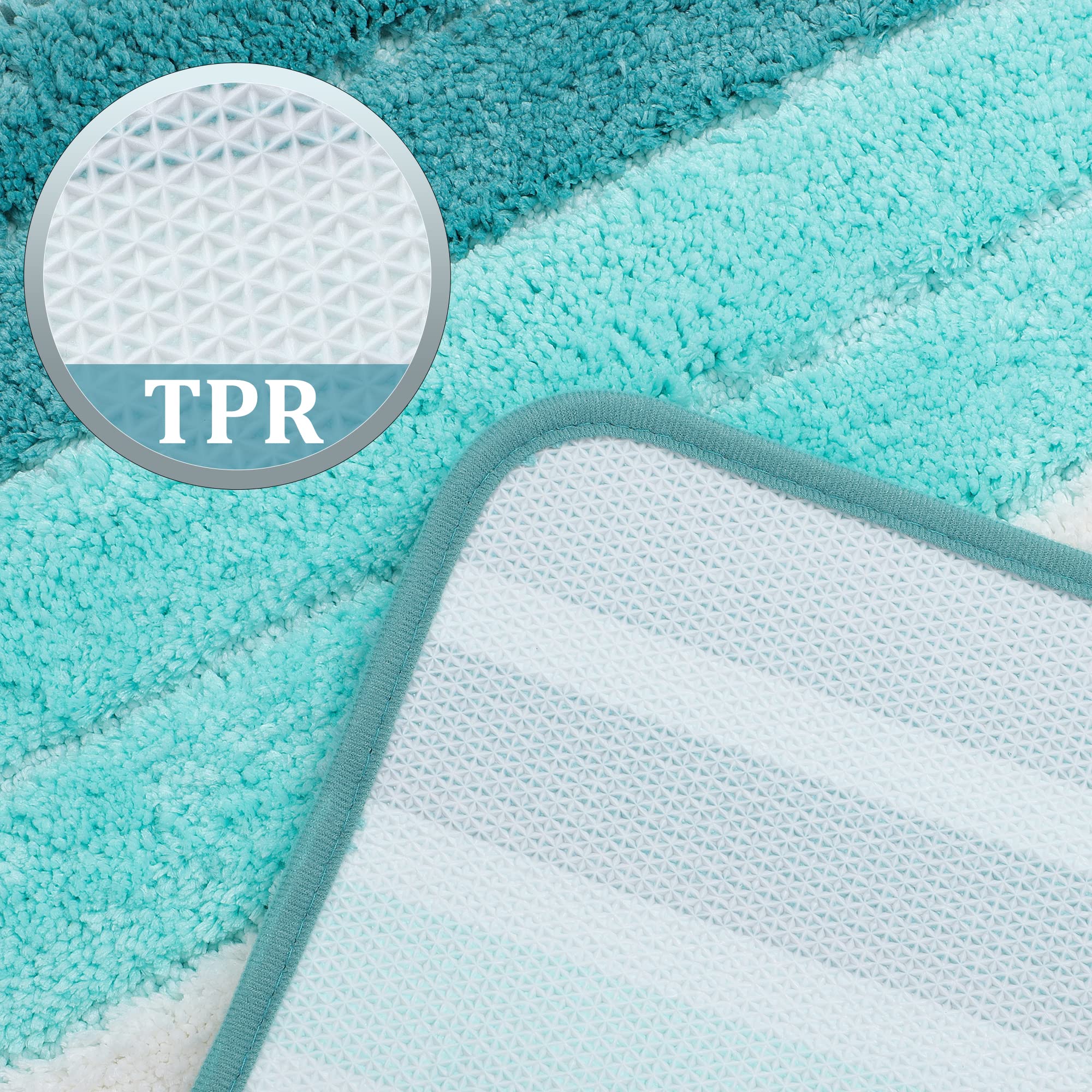 PiccoCasa Tapis de bain antidérapant extra doux et absorbant en microfibre à rayures, turquoise, 50 x 80 cm, lavage et séchage en machine