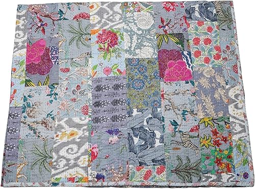 Vista 108 de Marubhumi Edredón tradicional indio de algodón puro, estampado de cachemira, colcha Kantha multicolor (multicolor-22, individual (60 x 90 pulgadas)
