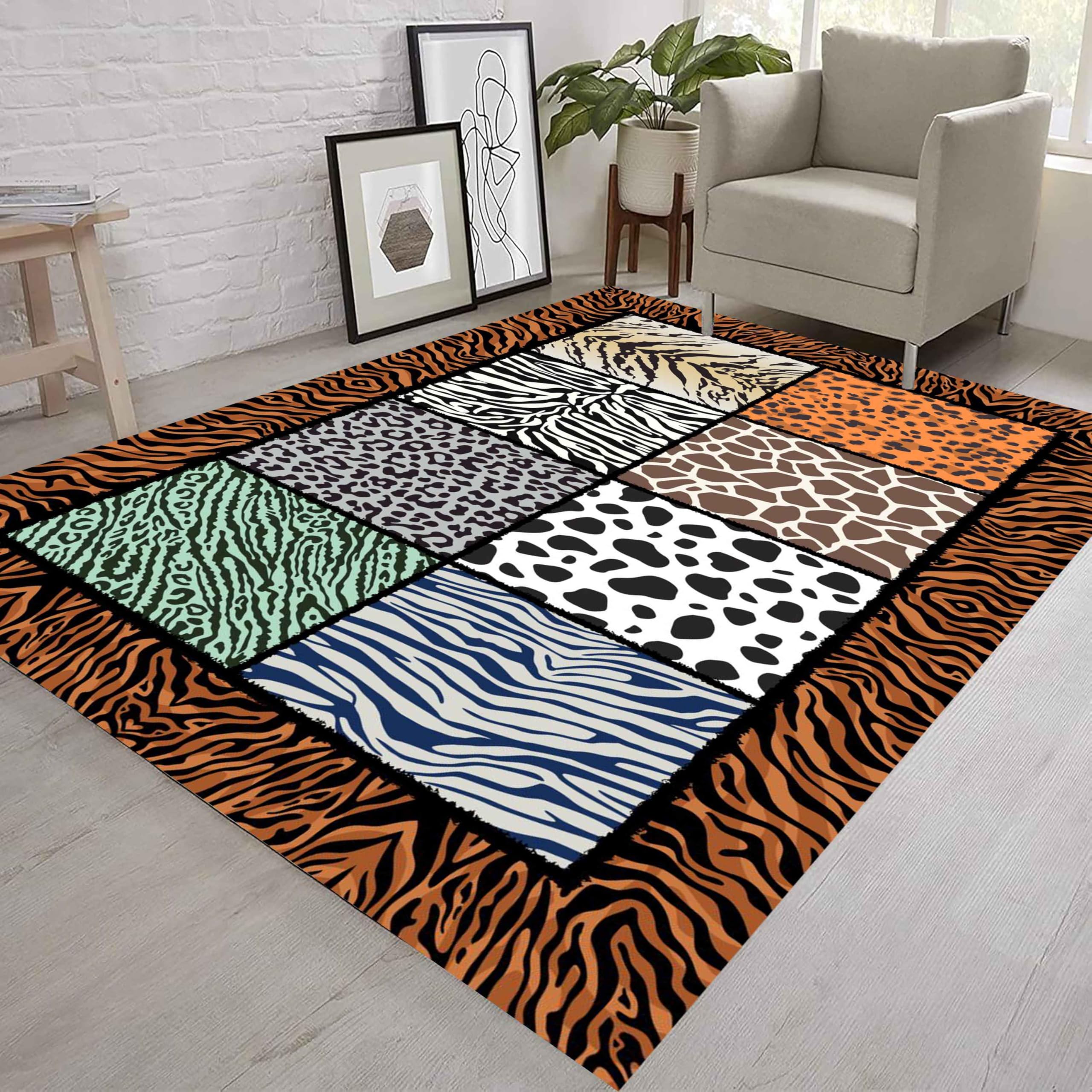 Kuluoits Leopard Area Rug, 180x260cm, Animal Cheetah Zebra Tiger Textured, Trendy Rugs for Living Room, Machine Washable Carpet With Non-Slip Backing, Carpet for Bedroom Dormitory Office