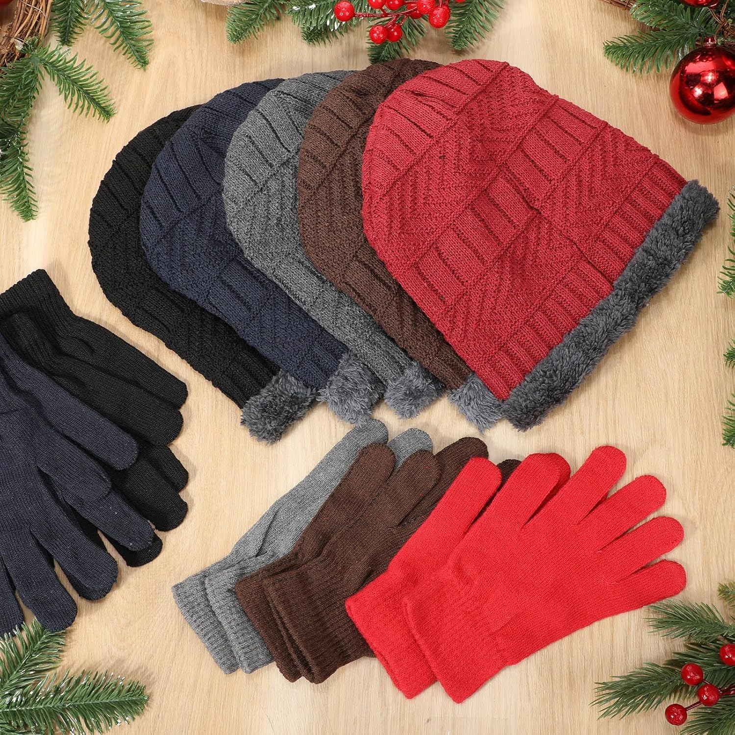 Suhine 40/110 Pcs Winter Hats and Gloves Bulk for Men Women Fleece Lined Beanie & Glove Set Unisex Hats Gloves for Homeless