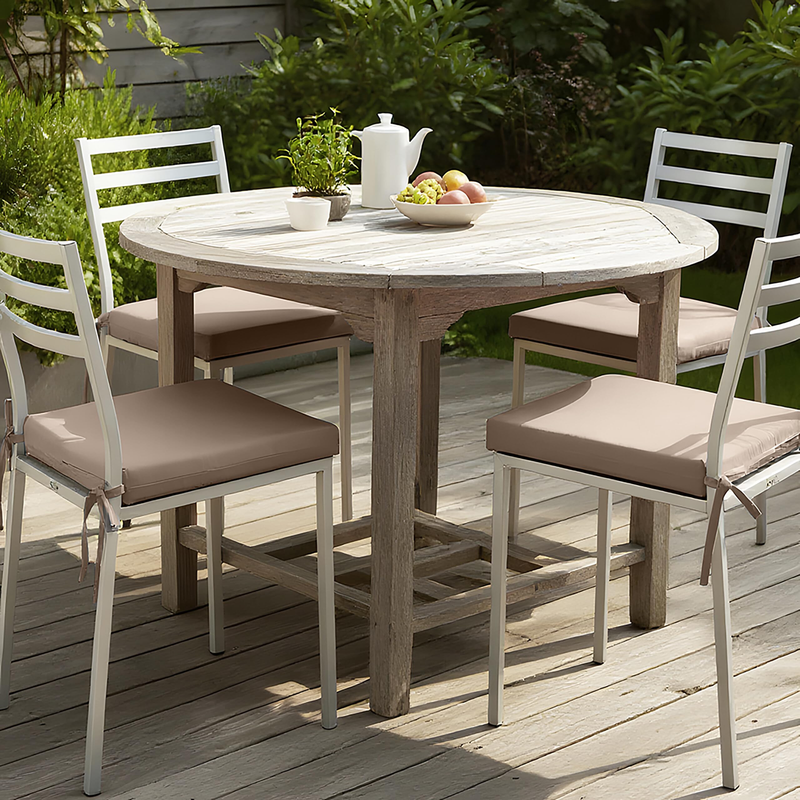 Relaxdays Set 4 Cuscini per sedie 40x40 cm, con Laccetti, Interno/Esterno, Rivestito in Poliestere Beige