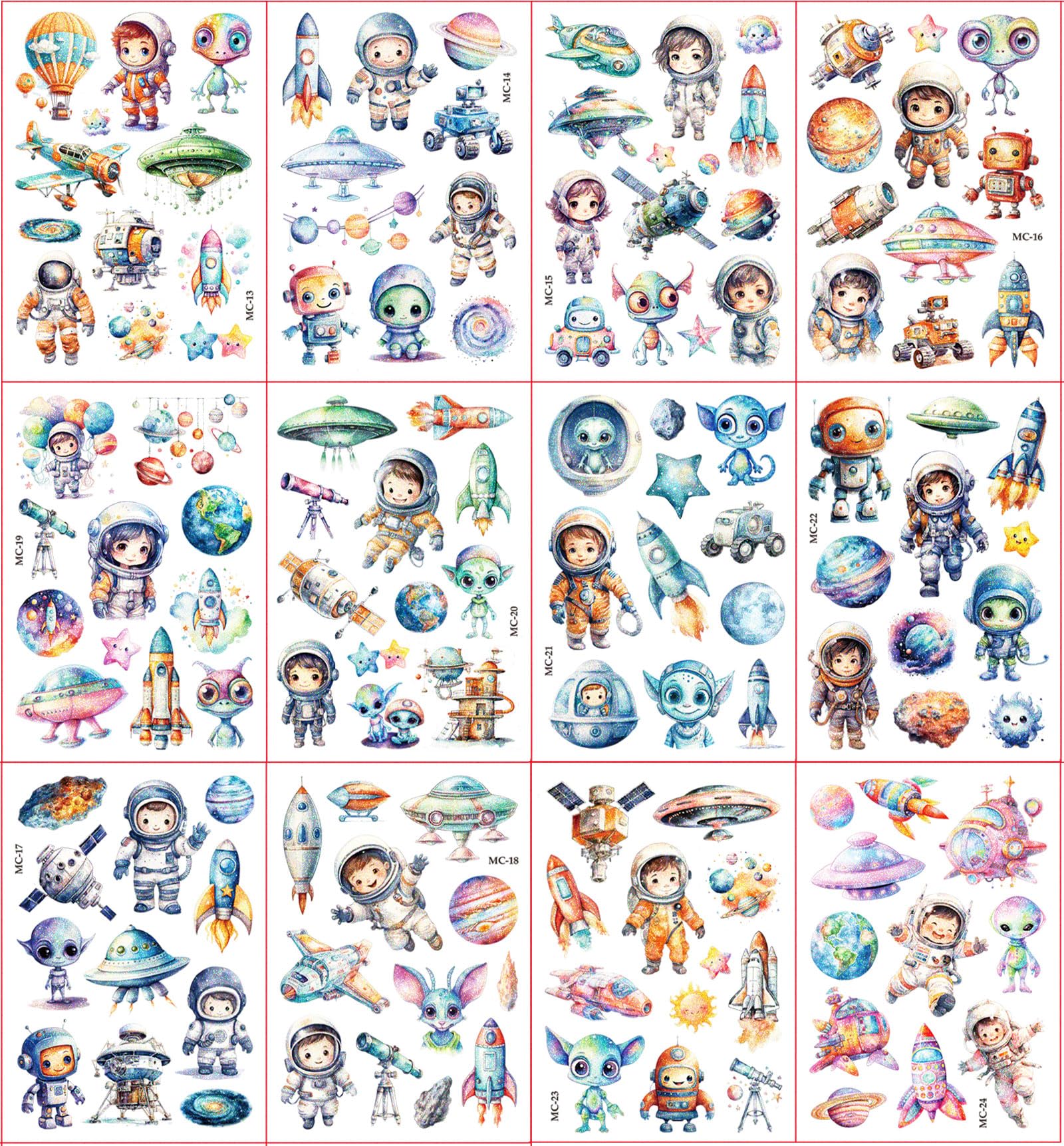 Space Glitter Tattoo for Kid 12 Sheets Temporary Tattoos for Kids Gifts for Boys Girls Party Bags Fillers Gifts - Image 2