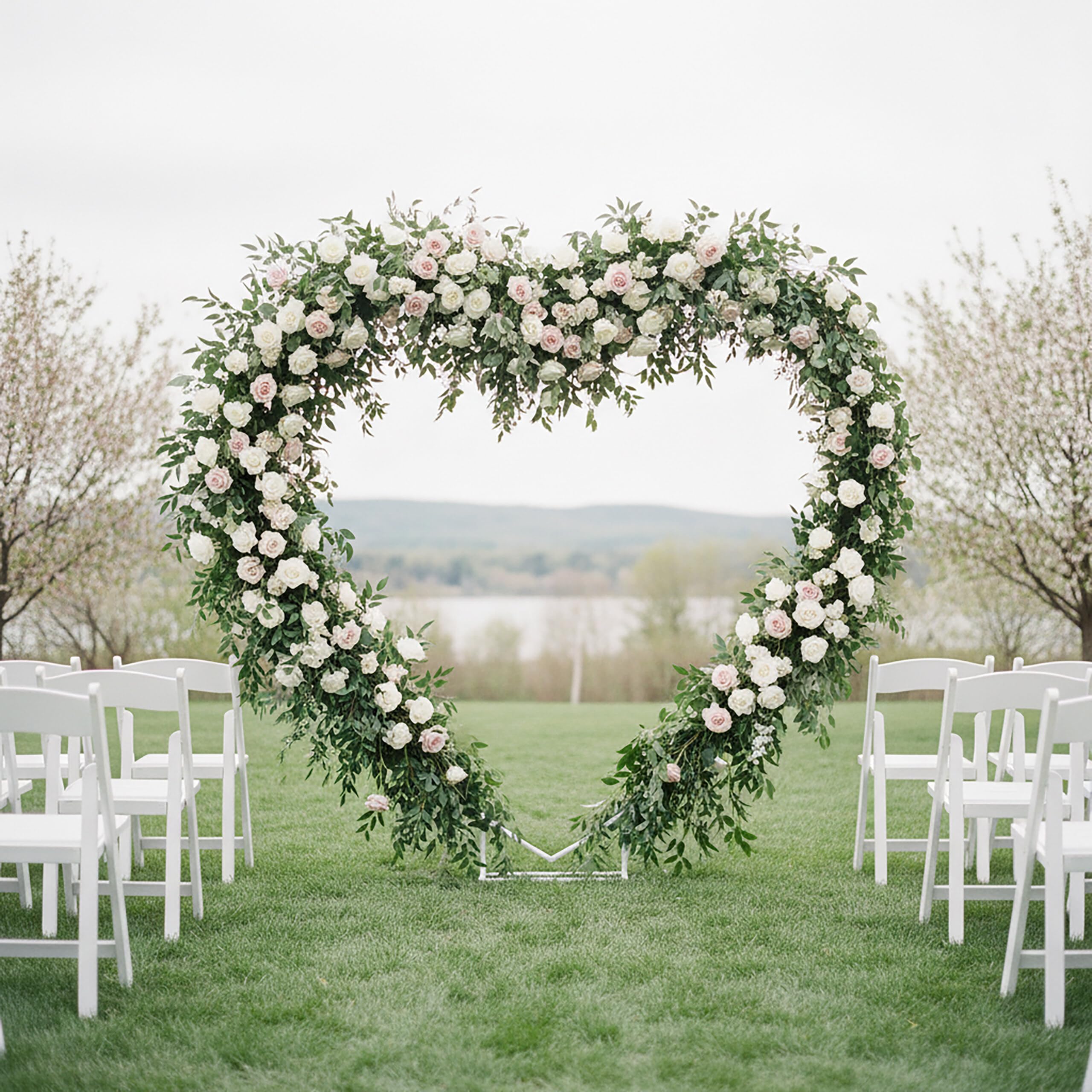 Arco de globos Relaxdays, forma de corazón, metal, boda, compromiso, Al x An: 220 x 220 cm, flores, blanco