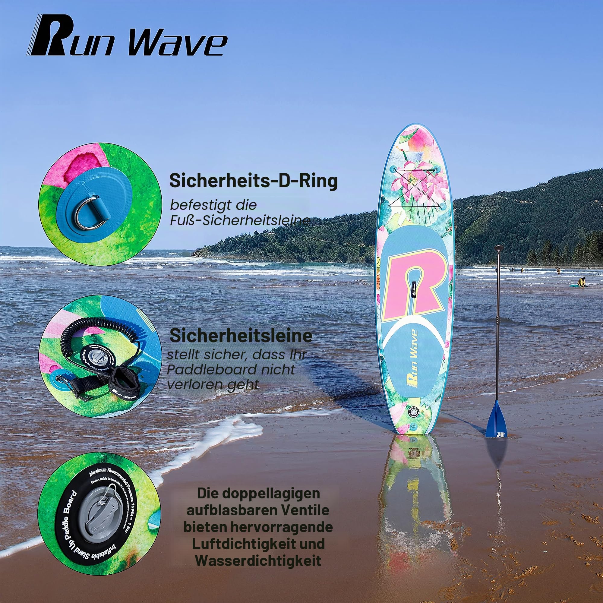 Aufblasbares Stand Up Paddle Board Anti-Rutsch Deck mit Premium SUP Zubeh?r | Breiter Stand, untere Finnen f¡§1r Surfkontrolle | Jugendliche Erwachsene Anf?nger