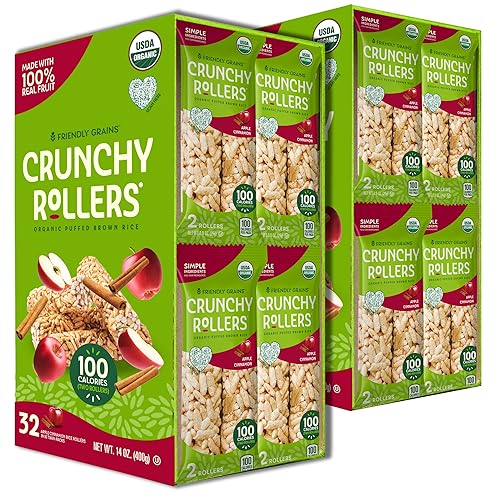 Friendly Grains - Rodillos crujientes (2 cajas) - Snacks de arroz orgánico, rollos de arroz inflados crujientes, rollos de aperitivos saludables