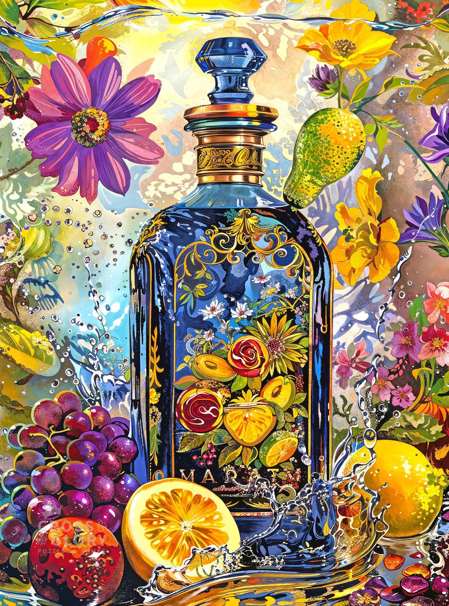 Cross & Glory - Sundry & Vice: Opulent Botanical Gin Bottle - 1000 Piece Jigsaw Puzzle for Adults | Fruitful Elixir Gin Garden Gala | Challenging & Vibrant