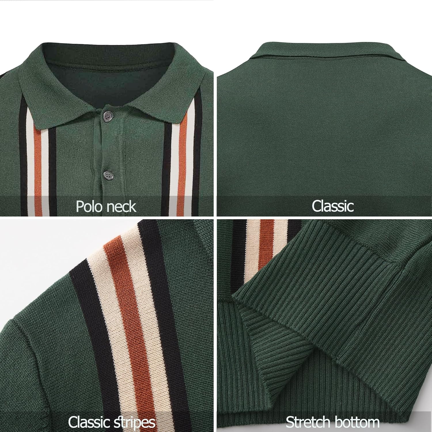 Knit Button Down Shirt Men- Men's Vintage Knit Polo Shirt- 70s Short Sleeve Retro Polo Shirts Vertical Stripes for Casual - Image 5