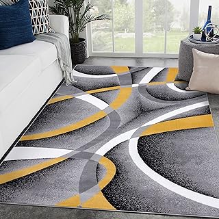 2305 Geometric Abstract Yellow 5x7 Area Rugs for Living Room