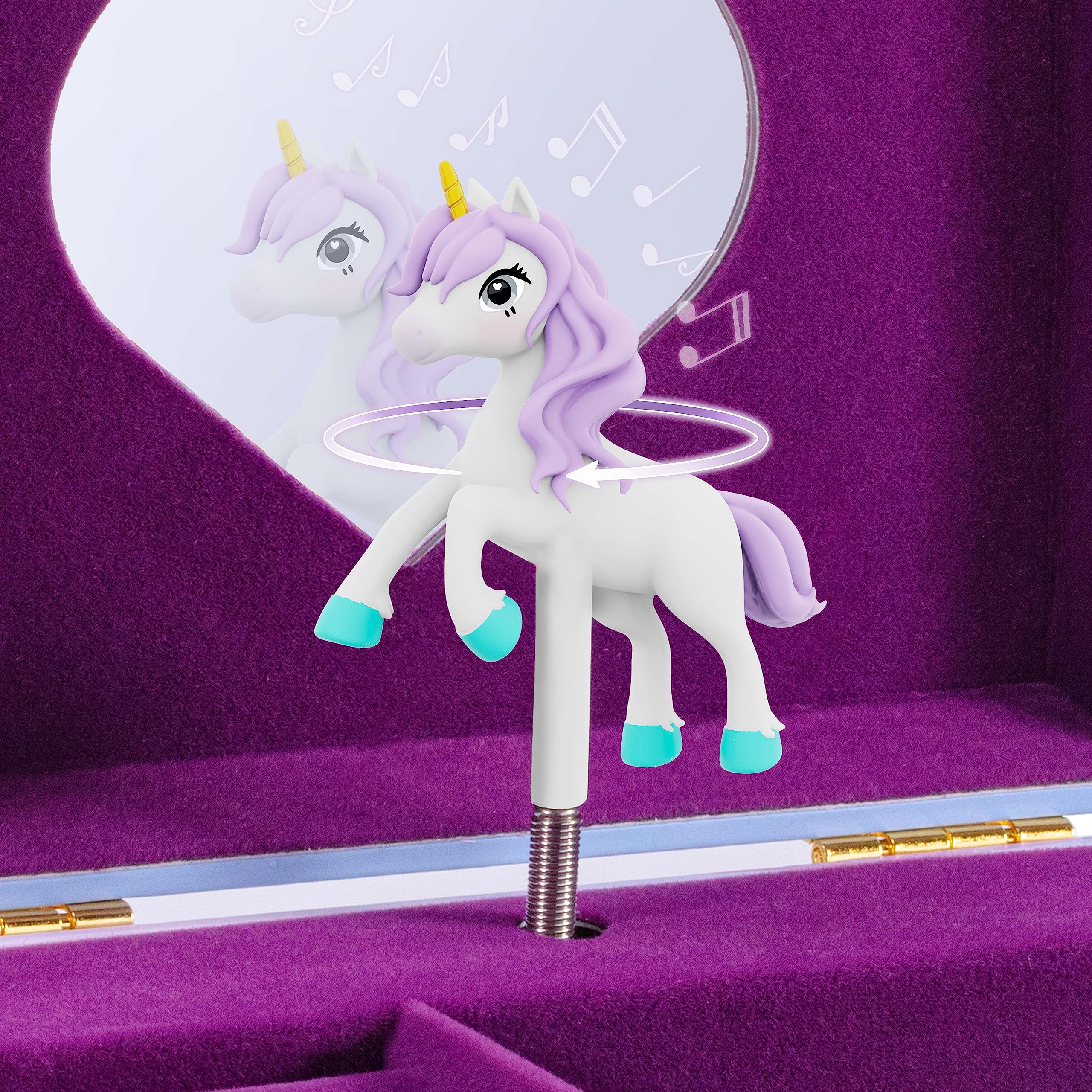 CRAZE Joyero Musical Niña, Modelo Unicornio, Caja de Música con Cajón Extraíble, Interior Aterciopelado, Espejo y Unicornio Giratorio - 4