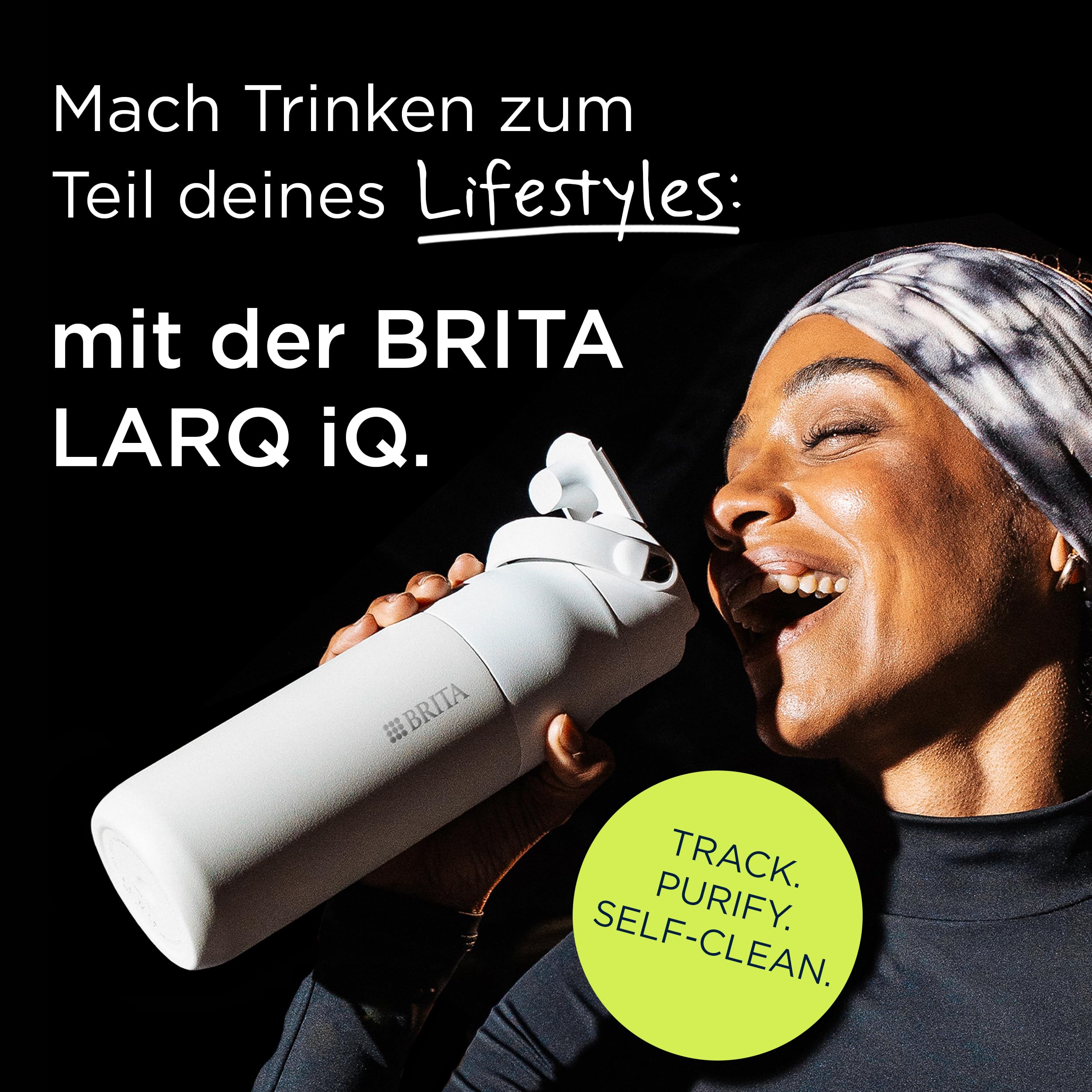 BRITA LARQ iQ Digitale Filter Trinkflasche weiß (680 ml) inkl. Hydration Tracking (App), Aktivkohle Wasserfilter & UV-C – neutralisiert 99,99% Bakterien & filtert Mikroverunreinigungen, PFAS & mehr