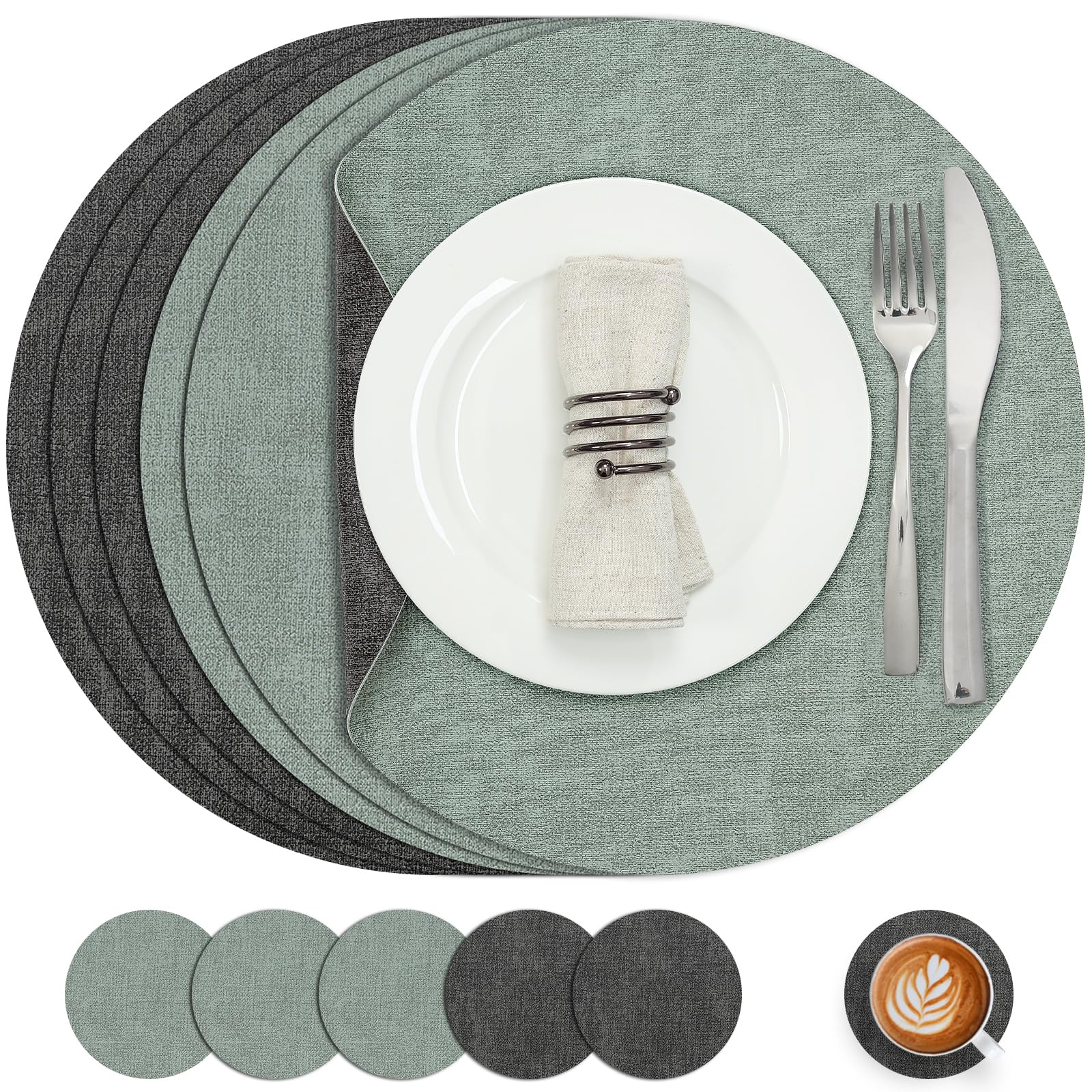 Myir JUN Tischsets abwaschbar Leder und Untersetzer doppelseitig Platzset