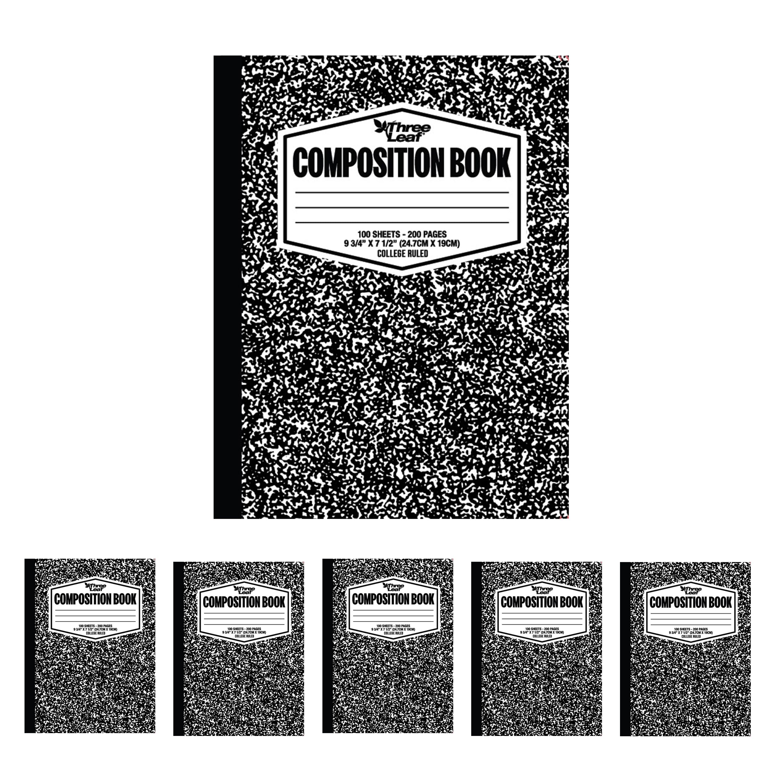 three leaf 100 SHEETS COLLEGE RULED 9-3/4" x 7-1/2" COMPOSITION NOTEBOOK, PACK OF 6, WRITING JOURNAL NOTEBOOK, HOME SCHOOL SUPPLIES FOR COLLEGE
