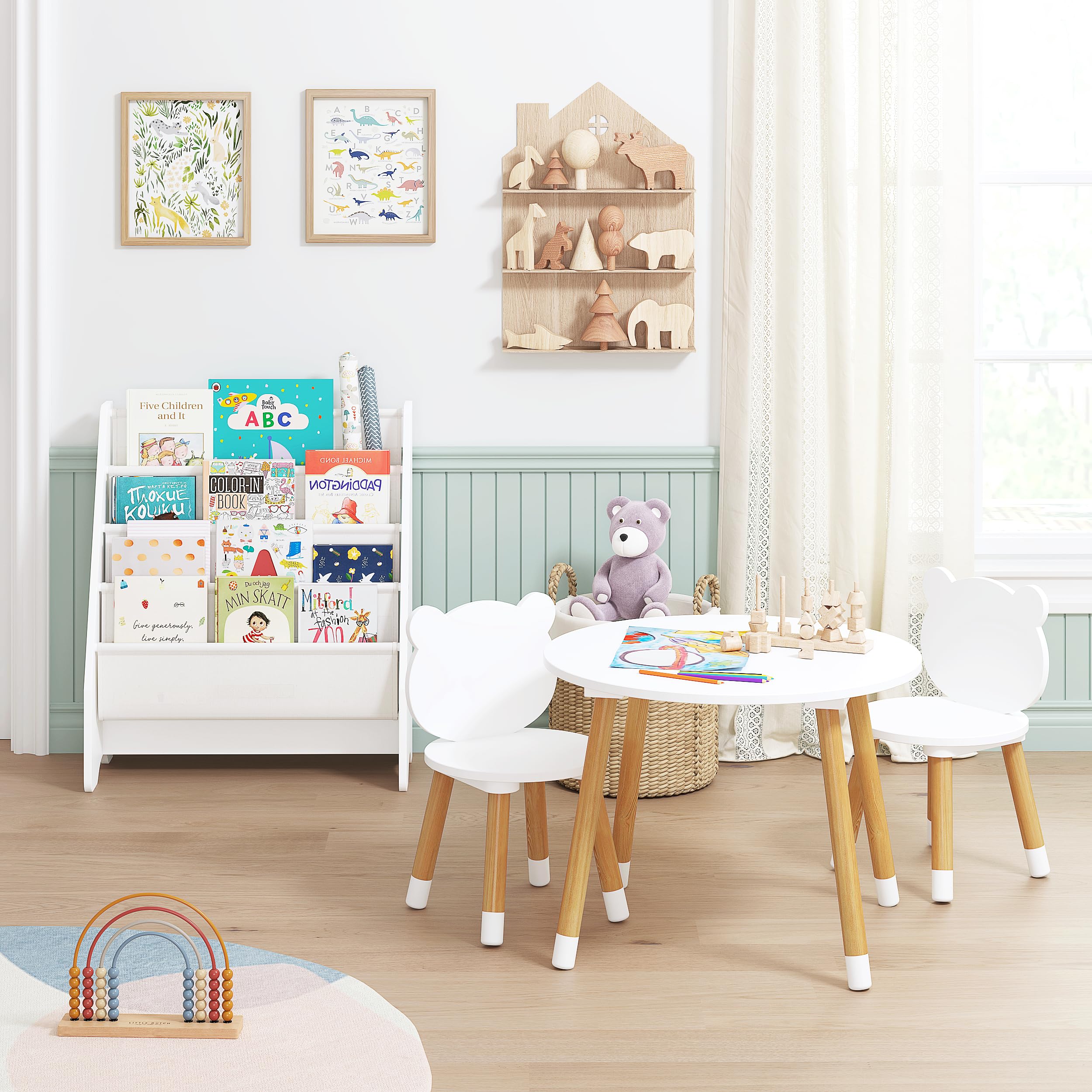 Amazon.com: UTEX Kids Wood Table and Chair Set and Kids Sling Bookshelf ...