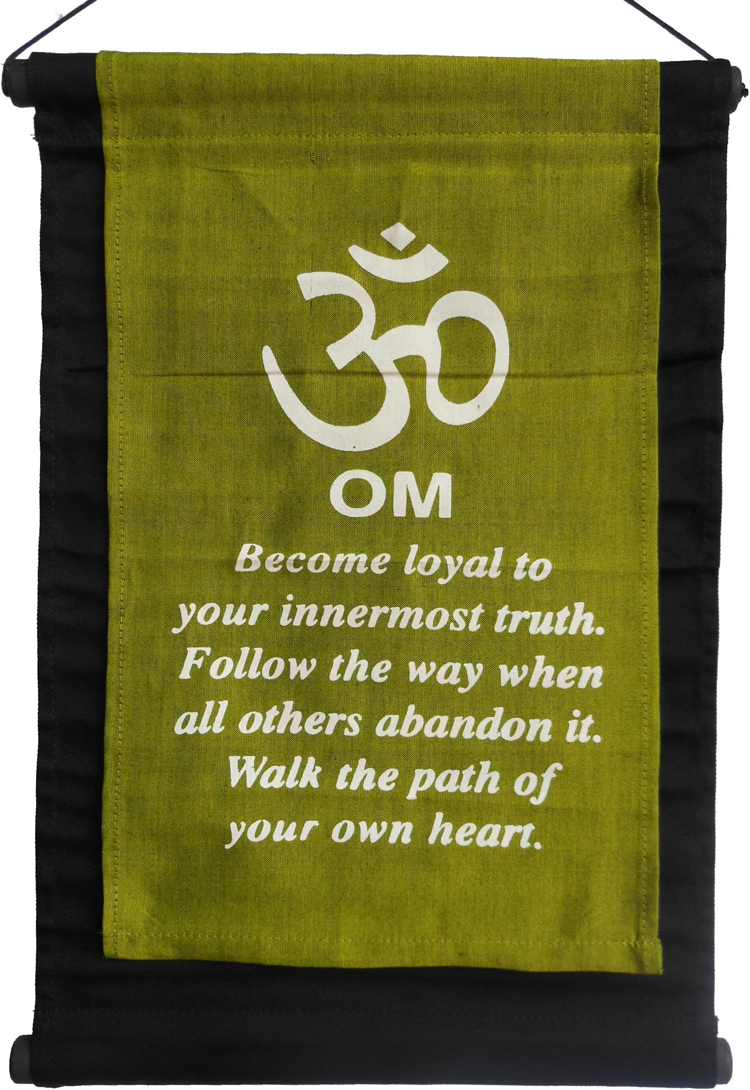 Wisdom Arts 6110 - Inspirational Quote Banner/Scroll - Om - Become Loyal to Your Innermost Truth. Olive Green.