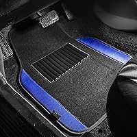 Vista 2 de TLH Tapetes para piso de automóvil, tapetes para piso de alfombra con ribete de colores para autos, juego completo de tapetes azules para piso