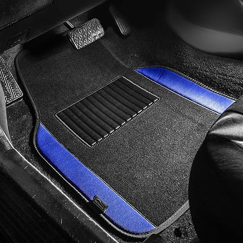 Miniatura 2 de TLH Tapetes para piso de automóvil, tapetes para piso de alfombra con ribete de colores para autos, juego completo de tapetes azules para piso
