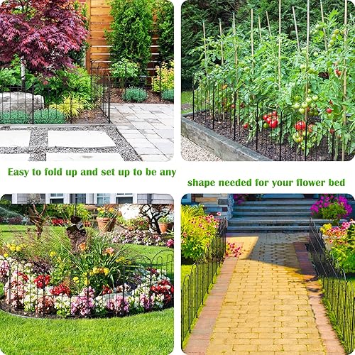 Miniatura 6 de Paquete de 19 vallas decorativas de jardín verdes para exteriores 23 pulgadas de alto x 20 pies de largo revestimiento de metal a prueba de óxido