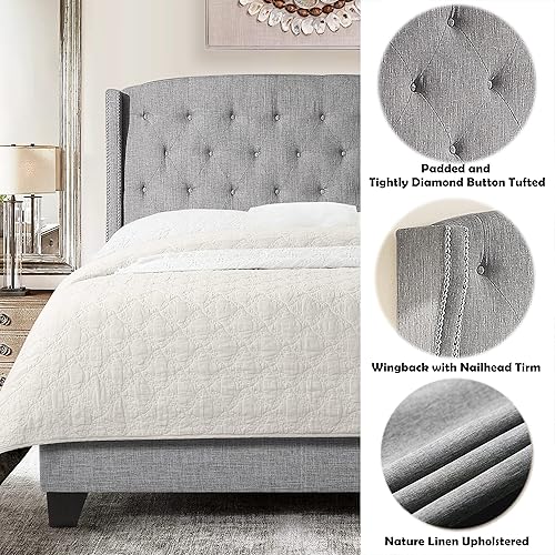 Miniatura 6 de Rosevera Cama tapizada Noblesville King color carbón