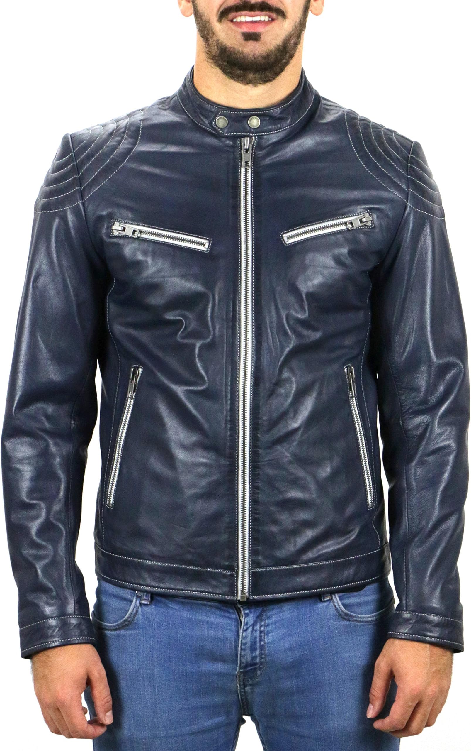 Freaky Nation Men's Plain Long Sleeve Jacket Blue Aviator Small