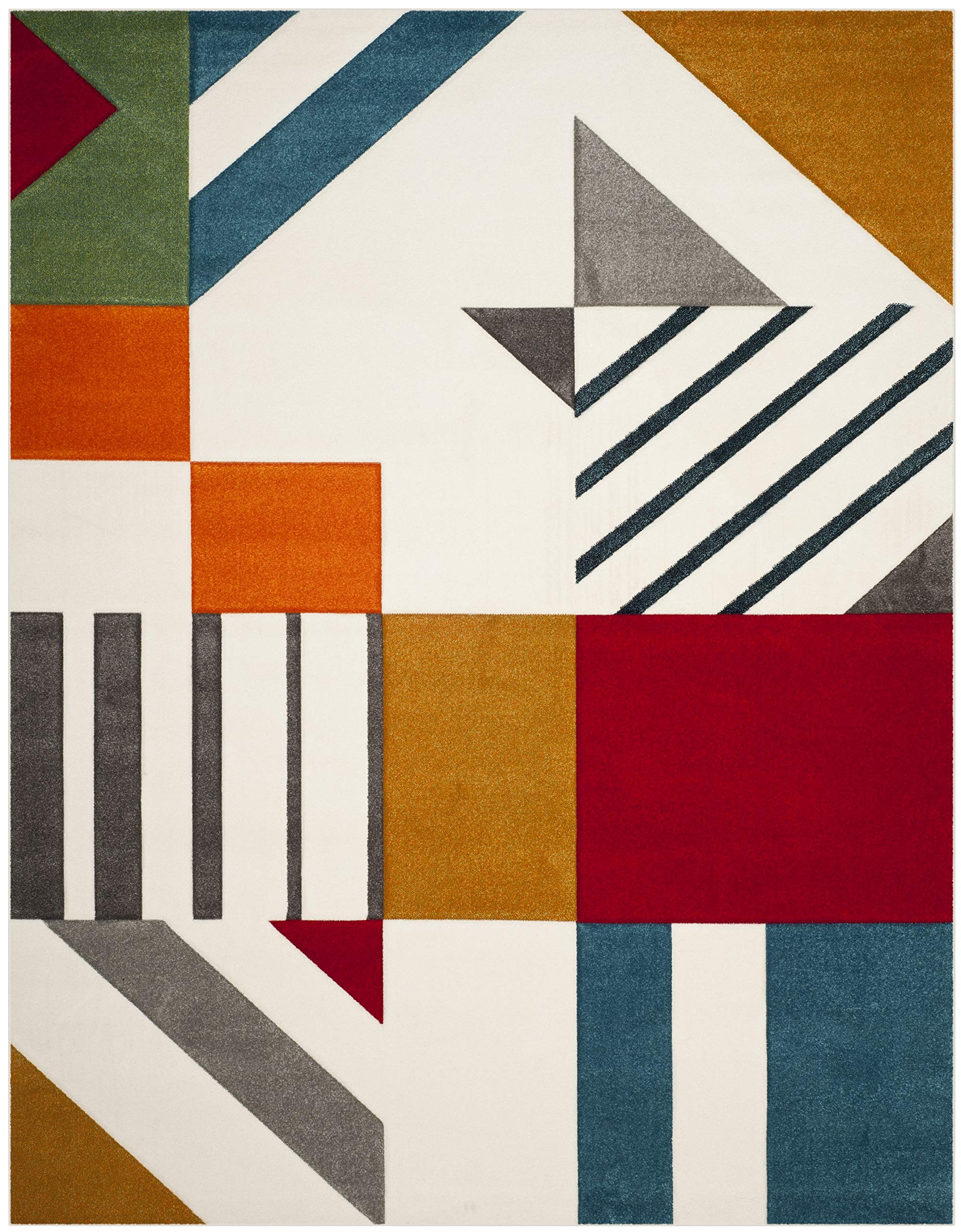 SAFAVIEH Tapis Moderne pour Salon, Salle à Manger, Chambre à Coucher - Hollywood Collection, Tapis à Poil Court, Ivoire et Bleu Paon, 201 X 274 cm
