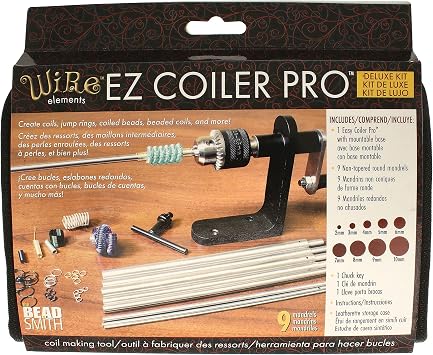 The Beadsmith EZ Coiler Pro Wire Elements Includes Mountable Base, 9 Mandrels, Chuck Key, Instructions, and a Storage Case Create Jump Rings, Coiled Beads, Beaded Coils, and Spirals