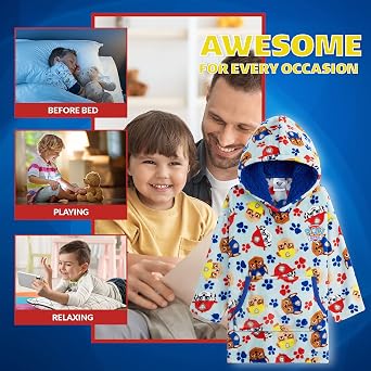 Paw Patrol Blanket Hoodie for Kids Toddlers, Fleece Wearable Blanket with Sherpa Hood, Marshall Rubble Chase Gifts for Kids (Blue, 4-6 Years)