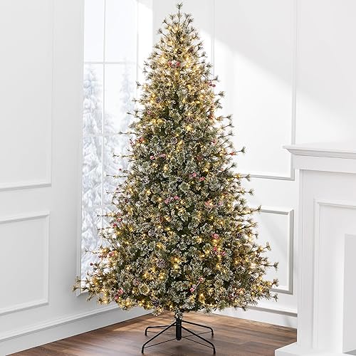 Best Choice Products Árbol de Navidad de cachemira preiluminado de 9 pies, decoración navideña artificial semiflocada de alta calidad con conexión