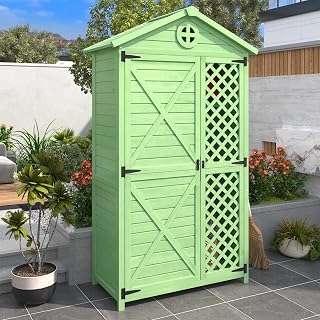 Cobertizo de madera para jardín, 90 x 56,5 x 175,3 cm (ancho x profundidad x alto), cobertizo de jardín, resistente a la intemperie, color verde
