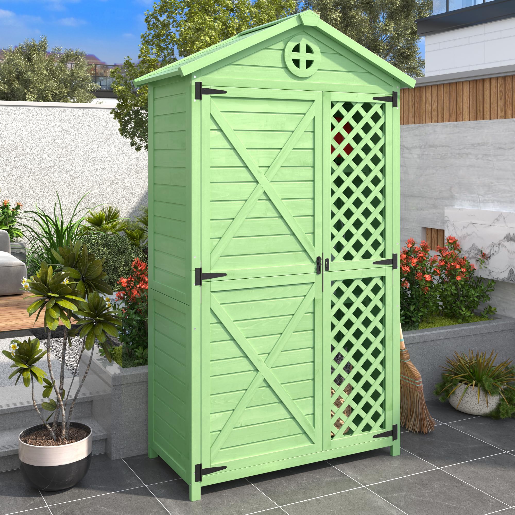 Mobili da giardino in legno, per esterni, per giardino, terrazza, non sbiadisce, resistente alle intemperie, senza manutenzione, ecologico, sicuro e protetto (verde)