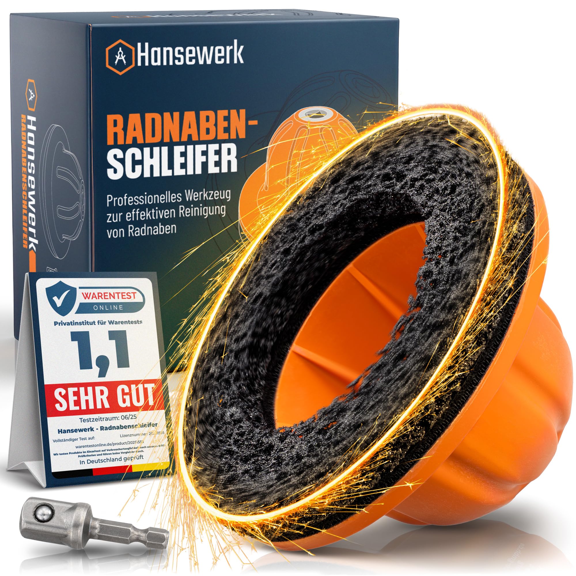 Radnabenschleifer mit Akkuschrauber-Adapter inkl. 90-150 mm Silizium-Karbid-Scheibe Auto Reifenwechsel & Felgenreinigung 1/2" Schlagschrauber Vierkantantrieb Radnabenreiniger Nabenschleifer